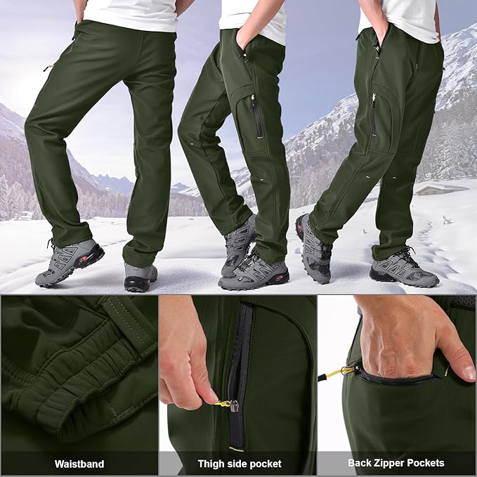 Toomett Men's hiking Snow Pants Skiing Winter Insulated Fleece lined Outdoor Water Repellent camping,walking,fishing